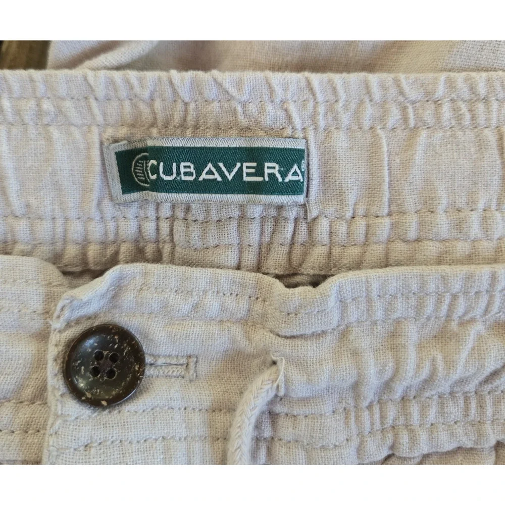 Cubavera Shorts Mens Large Beige Linen Elastic Waist Drawstring Casual Cargo‎
